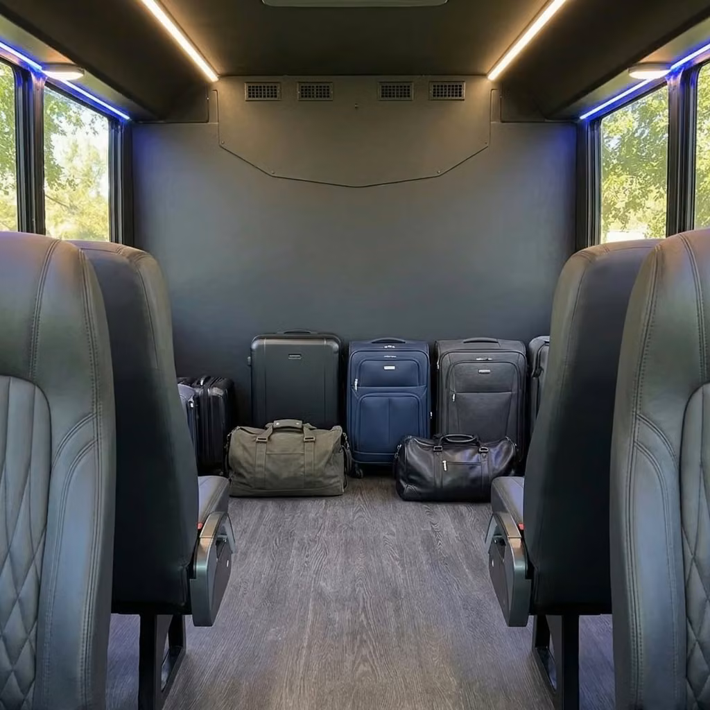 ames 20 passenger minibus luggage area