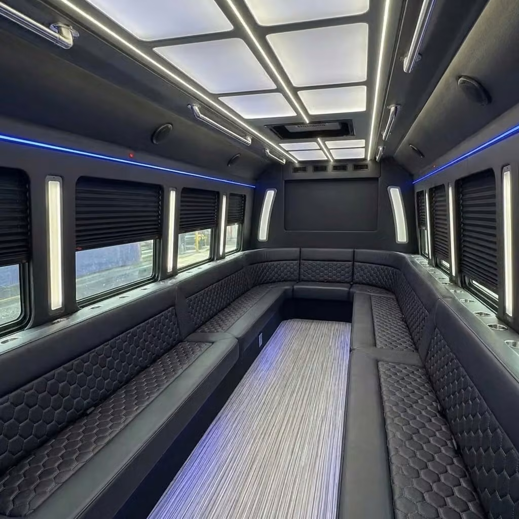 ames party bus wraparound seating