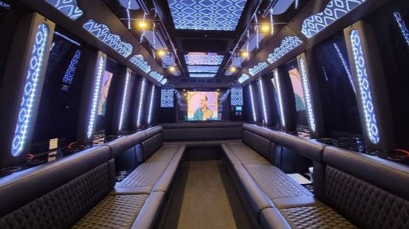 Interior of Charter Bus Company Des Moines's Party Bus in Des Moines